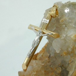 pendant 30x21mm jesus cross crucifix bicolor with white gold 9k gold
