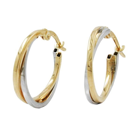 hoop earrings 19x2mm bicolor yellow gold and white gold 9k gold