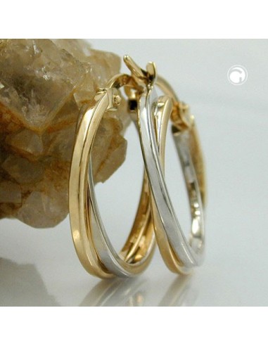 hoop earrings 19x2mm bicolor yellow gold and white gold 9k gold