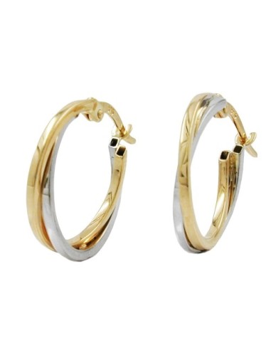 hoop earrings 19x2mm bicolor yellow gold and white gold 9k gold