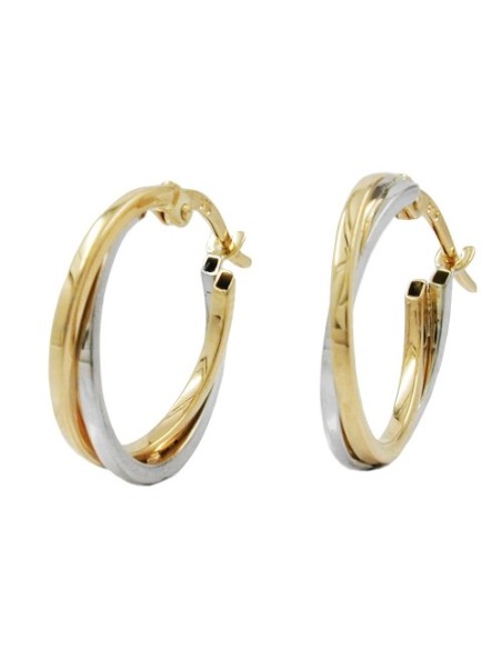 hoop earrings 19x2mm bicolor yellow gold and white gold 9k gold