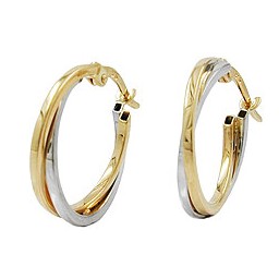 hoop earrings 19x2mm bicolor yellow gold and white gold 9k gold