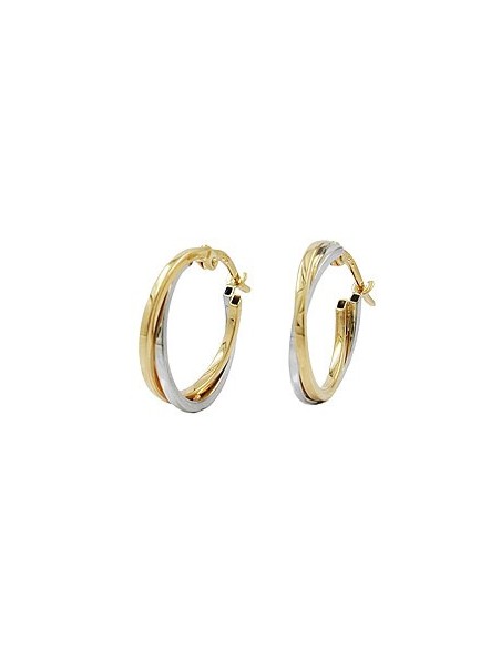 hoop earrings 19x2mm bicolor yellow gold and white gold 9k gold