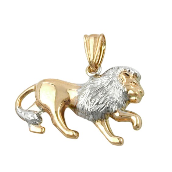 pendant 23x15mm leo bicolor rhodium plated 9k gold