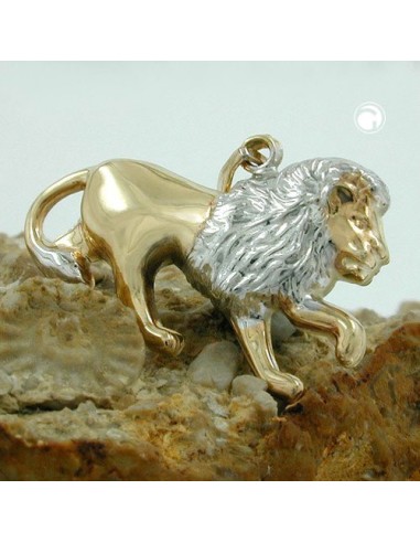 pendant 23x15mm leo bicolor rhodium plated 9k gold