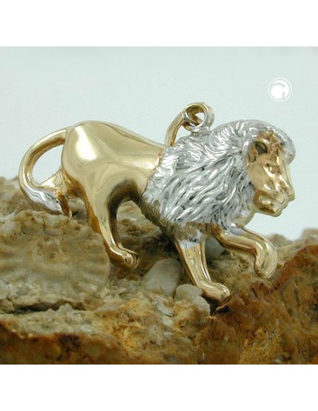 pendant 23x15mm leo bicolor rhodium plated 9k gold