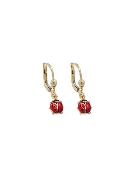 leverback earrings dangle 24x6mm ladybird enameled 9k gold