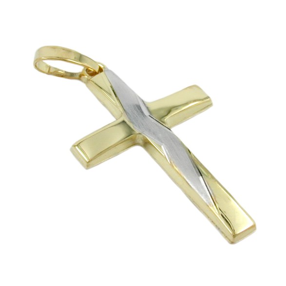 pendant cross bicolor 23mm 9k gold