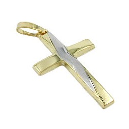 pendant cross bicolor 23mm 9k gold