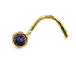 nose screw piercing cubic zirconia purple 18k gold