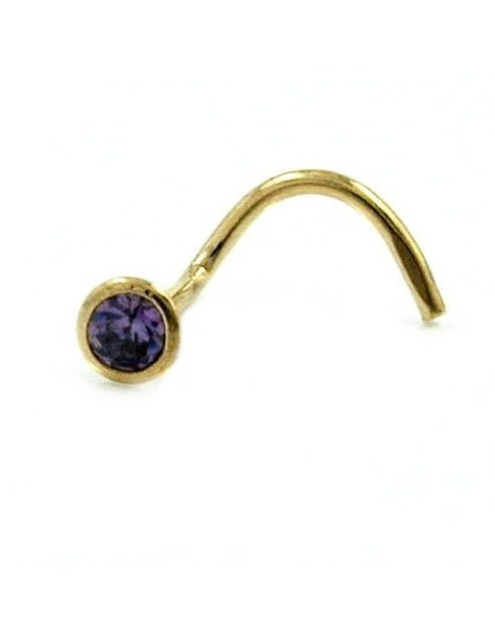 nose screw piercing cubic zirconia purple 18k gold