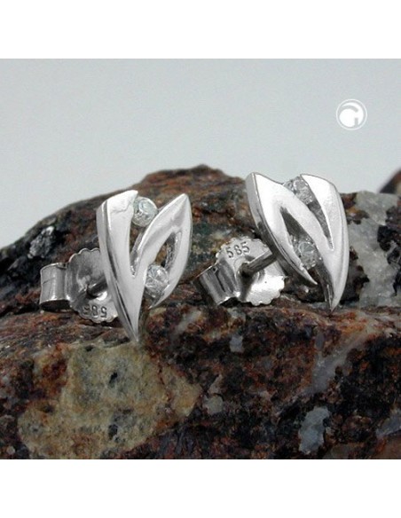 stud earrings 8x5mm white cubic zirconia 14k white gold