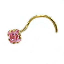 nose screw piercing 3x3mm cubic zirconia pink 18k gold