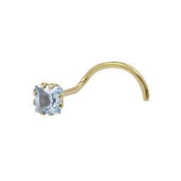 nose screw piercing 3x3mm cubic zirconia aqua 18k gold