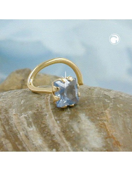 nose screw piercing 3x3mm cubic zirconia aqua 18k gold