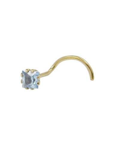 nose screw piercing 3x3mm cubic zirconia aqua 18k gold