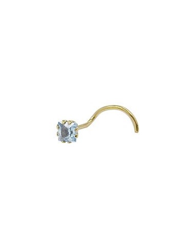 nose screw piercing 3x3mm cubic zirconia aqua 18k gold