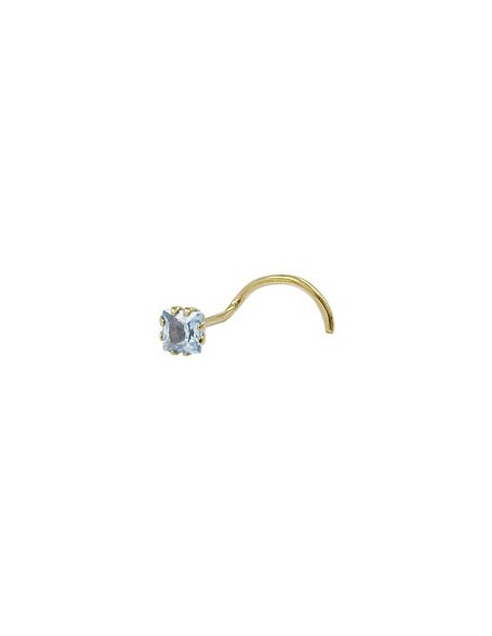 nose screw piercing 3x3mm cubic zirconia aqua 18k gold