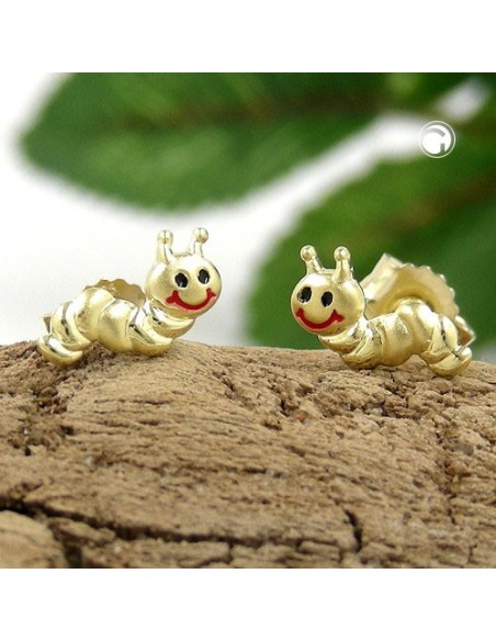 stud earrings 4x8mm worm matte shiny colored 9k gold