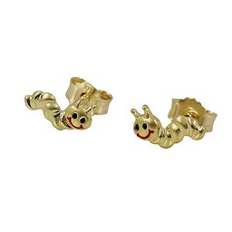 stud earrings 4x8mm worm matte shiny colored 9k gold
