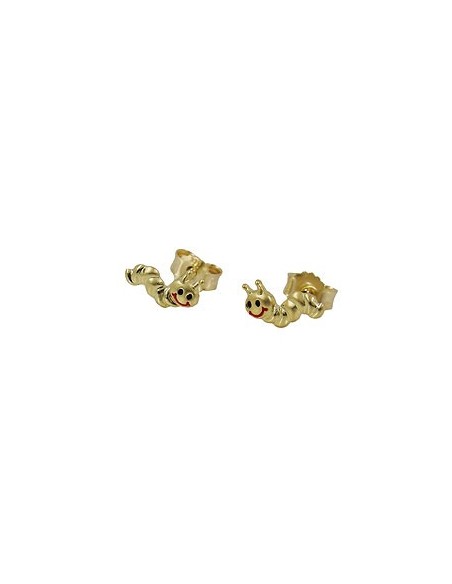 stud earrings 4x8mm worm matte shiny colored 9k gold