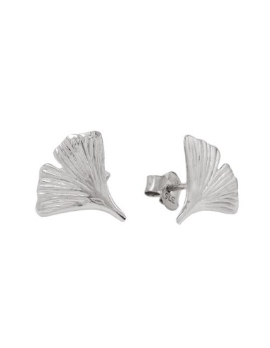 stud earrings 12mm ginkgo leaf shiny 9k white gold
