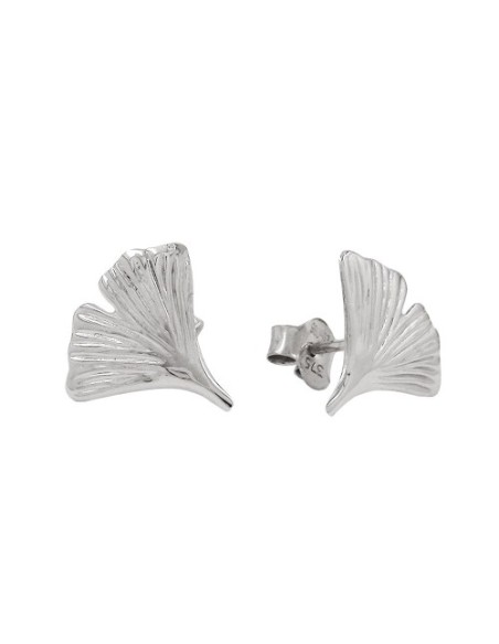 stud earrings 12mm ginkgo leaf shiny 9k white gold