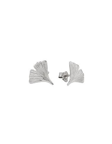 stud earrings 12mm ginkgo leaf shiny 9k white gold