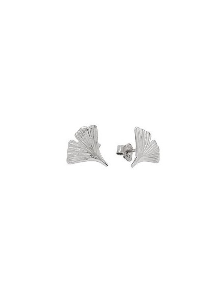 stud earrings 12mm ginkgo leaf shiny 9k white gold