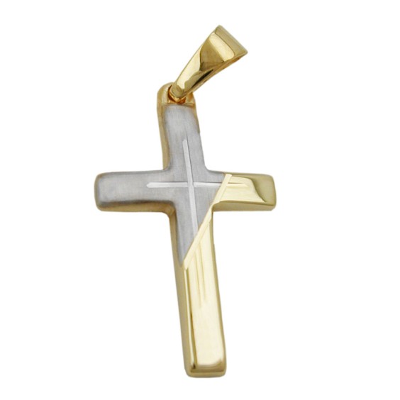 pendant cross bicolour 14k gold