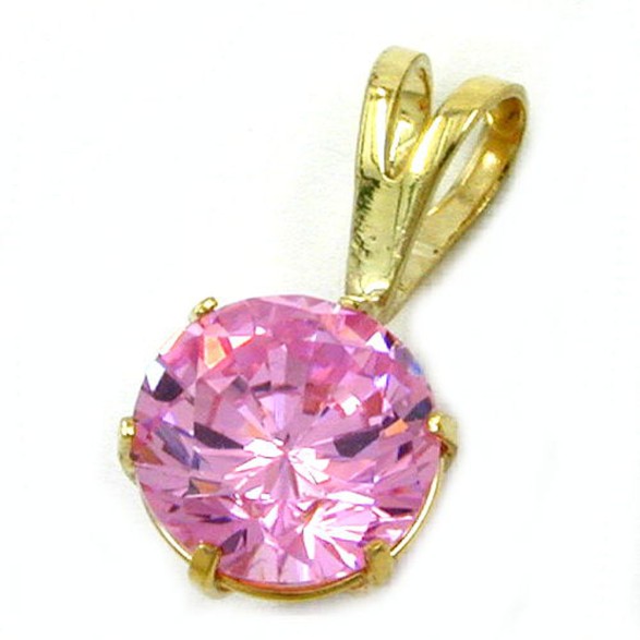 pendant zirconia pink 8mm 9k gold