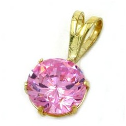 pendant zirconia pink 8mm 9k gold