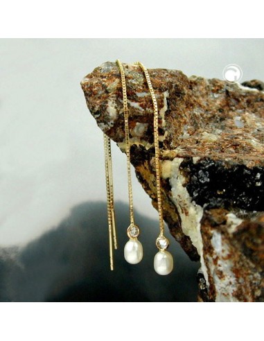 earrings thread 93mm venetian box chain cultured pearl cubic zirconia 9k gold