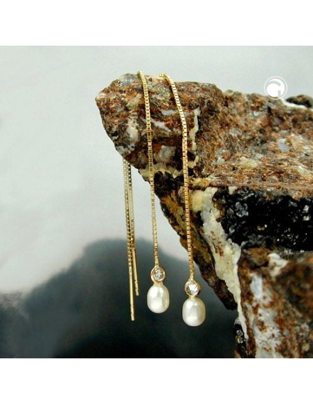 earrings thread 93mm venetian box chain cultured pearl cubic zirconia 9k gold
