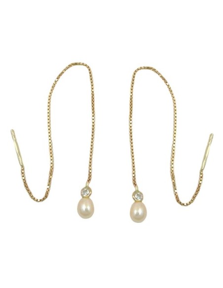 earrings thread 93mm venetian box chain cultured pearl cubic zirconia 9k gold