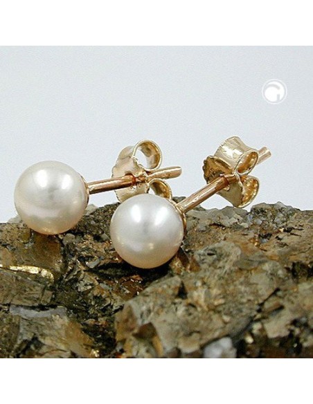 stud earrings 5mm freshwater cultured pearl round 9k gold