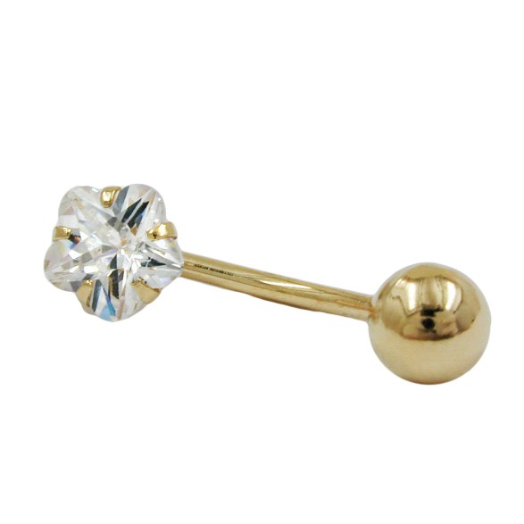 belly button piercing bananabell 17x6mm flower cubic zirconia 14k gold