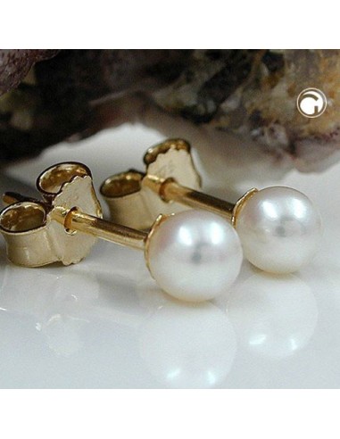 stud earrings 4mm freshwater cultured pearl round 9k gold