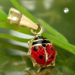 pendant 6x5mm ladybird red-black lacquered 9kt gold