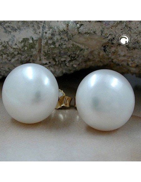 stud earrings 11mm freshwater cultured pearl flattened 9k gold