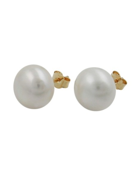 stud earrings 11mm freshwater cultured pearl flattened 9k gold