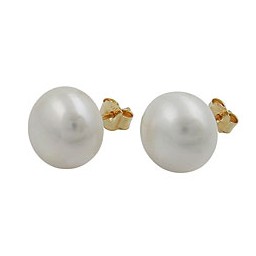 stud earrings 11mm freshwater cultured pearl flattened 9k gold