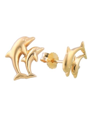 stud earrings 10x7mm dolphin couple matte shiny 9k gold