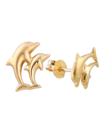stud earrings 10x7mm dolphin couple matte shiny 9k gold