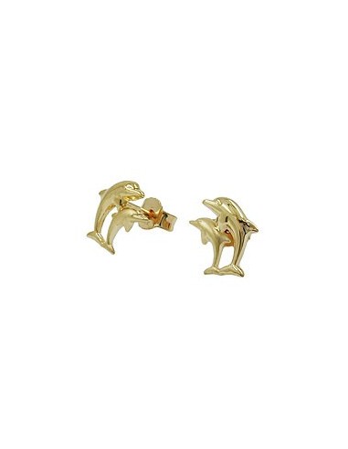 stud earrings 10x7mm dolphin couple matte shiny 9k gold