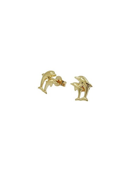 stud earrings 10x7mm dolphin couple matte shiny 9k gold