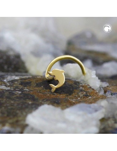 nose screw piercing 2.5mm spiral with small dolphin 14k gold