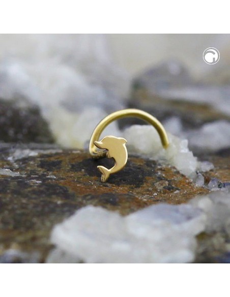 nose screw piercing 2.5mm spiral with small dolphin 14k gold