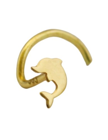 nose screw piercing 2.5mm spiral with small dolphin 14k gold