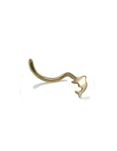 nose screw piercing 2.5mm spiral with small dolphin 14k gold